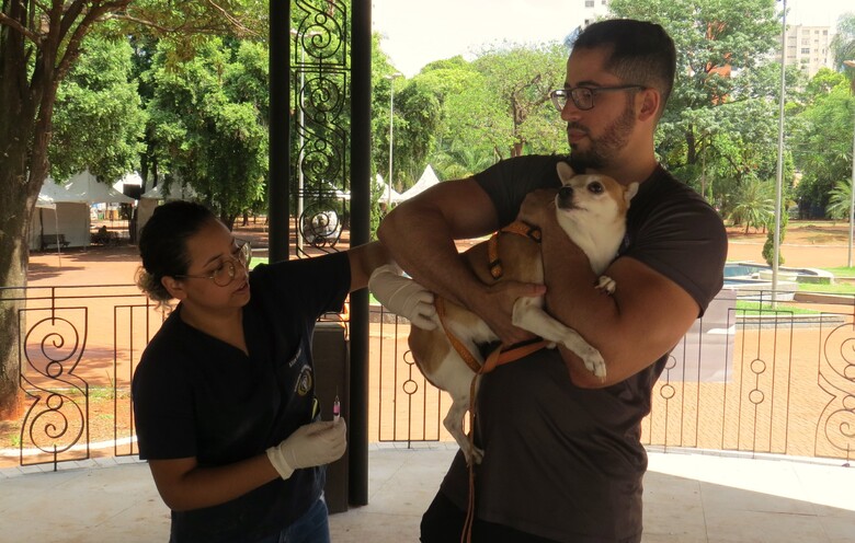 Donos de cães e gatos aproveitam o dia D na praça Ary Coelho para vacinação contra raiva